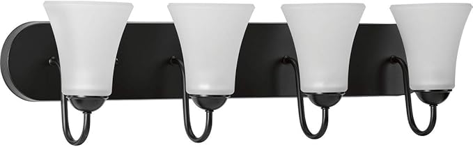 Progress Lighting Classic Collection 4-Light Etched Glass Traditional Bath Vanity Light Matte Black, 7-7/8" x 30"