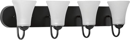Progress Lighting Classic Collection 4-Light Etched Glass Traditional Bath Vanity Light Matte Black, 7-7/8" x 30"