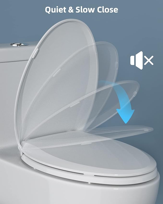 Hibbent Elongated Toilet Seat with Oval Cover, Soft Close Toilet Seat, Easy to Install,Never Loosen Hinge to Prevent Shifting, Non-slip Seat Bumpers and Easily Cleaning(White)