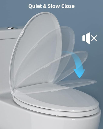 Hibbent Elongated Toilet Seat with Oval Cover, Soft Close Toilet Seat, Easy to Install,Never Loosen Hinge to Prevent Shifting, Non-slip Seat Bumpers and Easily Cleaning(White)