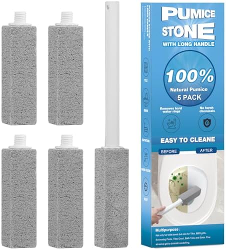 5 Packs Pumice Cleaning Stone with Extra Long Handle, Pumice Stone for Toilet Bowl Clean for Cleaning Toilets, Bathtubs, Grills, Swimming Pools, Sinks
