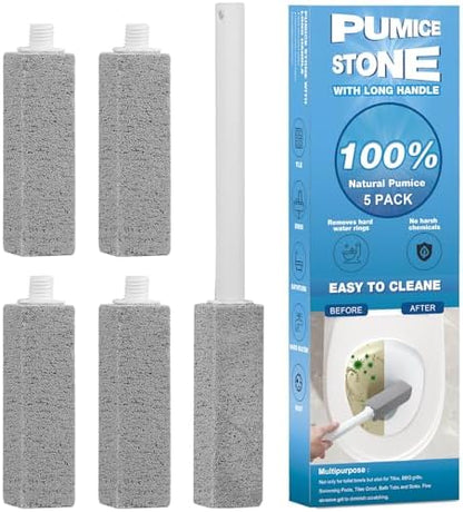 5 Packs Pumice Cleaning Stone with Extra Long Handle, Pumice Stone for Toilet Bowl Clean for Cleaning Toilets, Bathtubs, Grills, Swimming Pools, Sinks