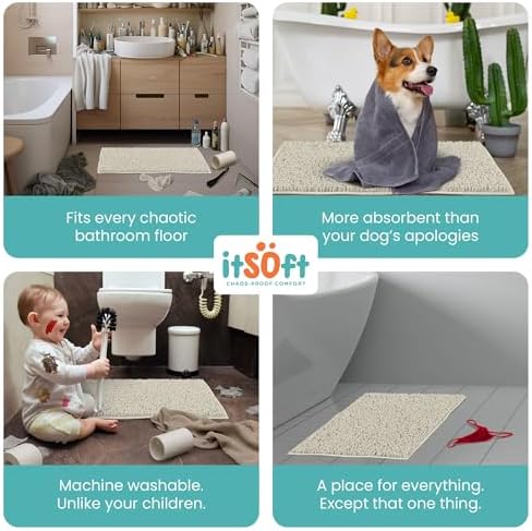 Chenille Bath Mats 47"x21", Ivory White Plush Absorbent Quick Dry, Soft & Machine Washable, Non Slip Carpet for Bathroom, Thick Bathroom Rugs, Shower Restroom Rug Mat, Alfombras De Bano, Bathrugs