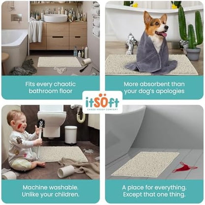 Chenille Bath Mats 47"x21", Ivory White Plush Absorbent Quick Dry, Soft & Machine Washable, Non Slip Carpet for Bathroom, Thick Bathroom Rugs, Shower Restroom Rug Mat, Alfombras De Bano, Bathrugs