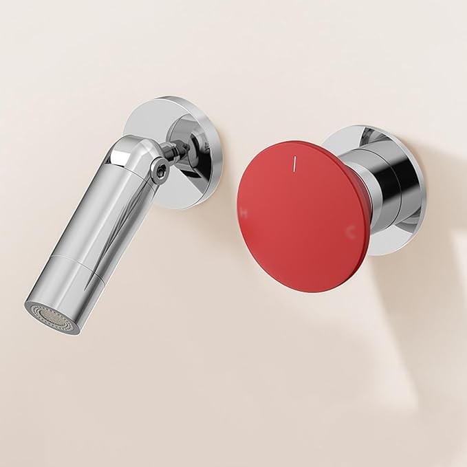 BiaoTeng Concealed Faucets for Bathroom Sinks Single Handle Foldable 2 Functions Hot and Cold Brass Faucet for Bathroom Sink Wall Mount Chrome + Red