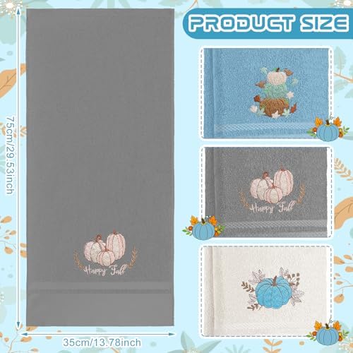 FuWeave 3 Pcs Blue White Fall Blue Pumpkins Hand Towels for Bathroom