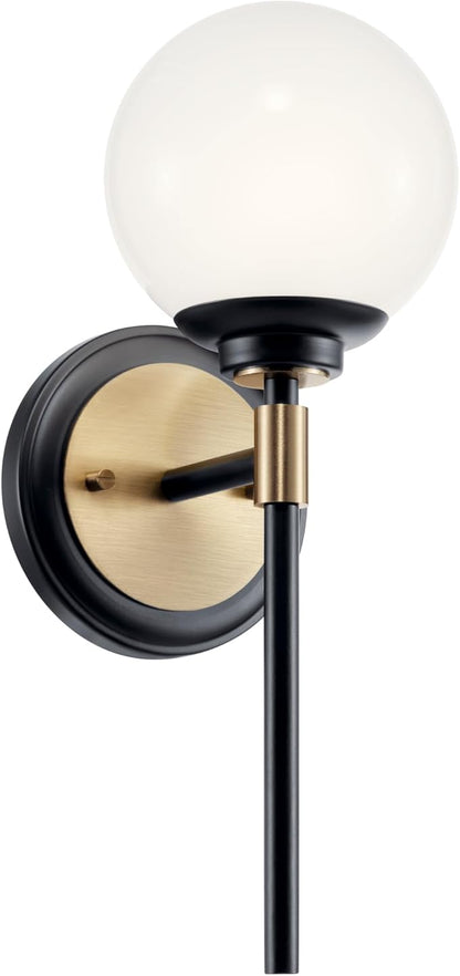 Kichler Benno 1-Light Wall Sconce, Modern Light with Opal Glass in Black and Champagne Bronze, for Bathroom, Powder Room, Kitchen, Bedroom, or Hallway (13.75" x 5.25"), 55170CPZ
