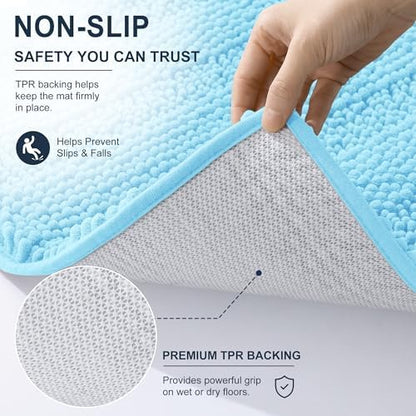 Smiry Thick Small Chenille Bathroom Rugs 24x16, Soft Bath Mat, Sky Blue