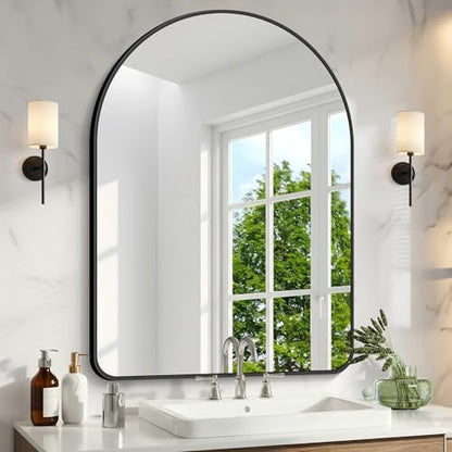 GLASHOM Arched Bathroom Mirror, 30"x40" Black Arched Mirror for Bathroom, Wall Mounted Mirror, Black Vanity Wall Mirror Metal Frame for Bedroom, Entryway, Living Room, Vertically Hanging