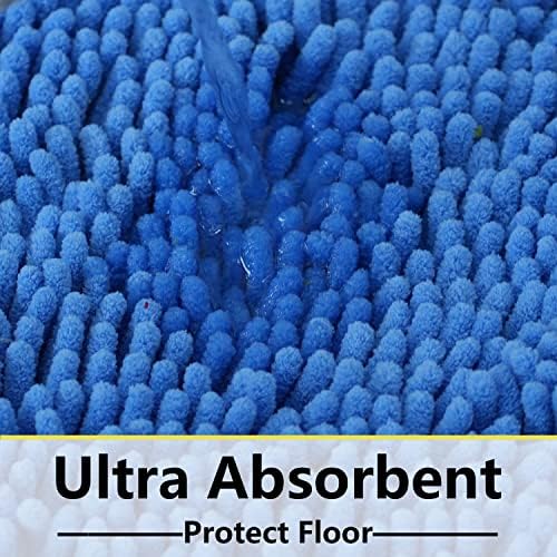 Bathroom Rugs Chenille 3-Piece Extra Soft and Absorbent Shag Bathroom Rugs, Machine Wash Mat, Strong PVC Non-Slip Underside, Plush Carpet Mats (Snow Cyan)