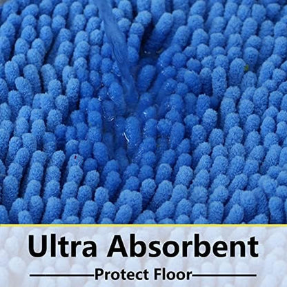 Bathroom Rugs Chenille 3-Piece Extra Soft and Absorbent Shag Bathroom Rugs, Machine Wash Mat, Strong PVC Non-Slip Underside, Plush Carpet Mats (Snow Cyan)