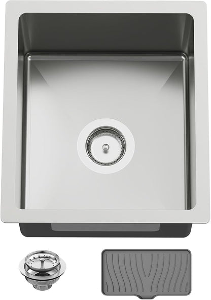 15x17 In Undermount Kitchen And Bar Sink- Stainless Steel Single Bowl Kitchen Sink Modern Drop In Bar Sink With Silicon Mat,Drain Strainer Set Compatibility With Various Kitchen & Bar Style