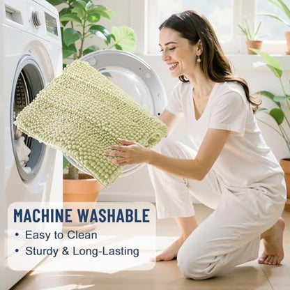 Grandaily Chenille Striped Bathroom Rugs 36x24, Extra Thick and Soft Absorbent Bath Mats, Rubber Backing, Plush Shaggy Shower Carpet, Machine Wash Dry, Bath Rug for Bathroom, Vanilla