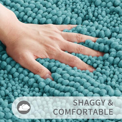 Yimobra Toilet Rugs U Shaped Washable 24 x 20, Non Slip and Super Absorbent Toilet Mat, Quick Dry, Ultra Luxury Microfiber Chenille Plush Fluffy Contour Bath Rugs for Toilet Base, Teal Blue