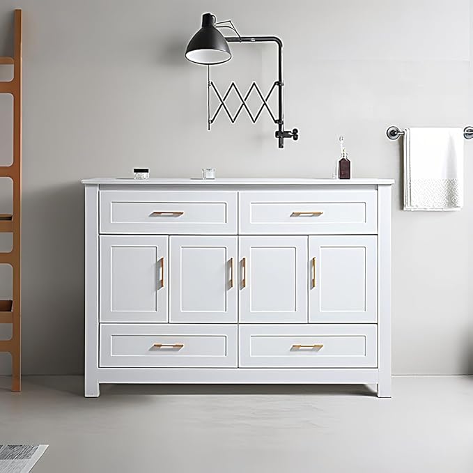 LZ LEISURE ZONE 48" Bathroom Vanity with Ceramic Sink Combo, Abundant Cabinet -4 Soft Close Doors and 4 Drawers, White