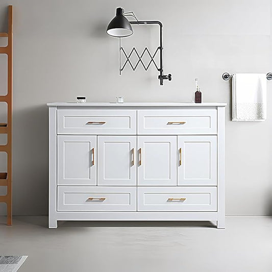 LZ LEISURE ZONE 48" Bathroom Vanity with Ceramic Sink Combo, Abundant Cabinet -4 Soft Close Doors and 4 Drawers, White