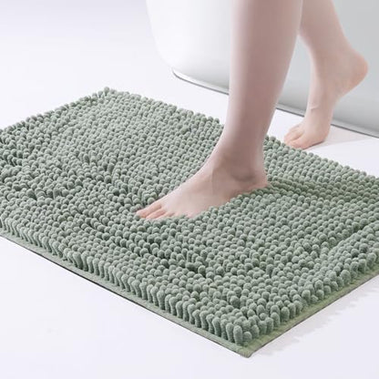 FRESHMINT Chenille Bathroom Rugs Mat 32"x20", Non-Slip Bath Mat for Bathroom Floor & Bathtub, Washable Soft Shower Shag Bath Rugs, Fluffy Thick Water Absorbent Microfiber Shower Mat, Sage Green