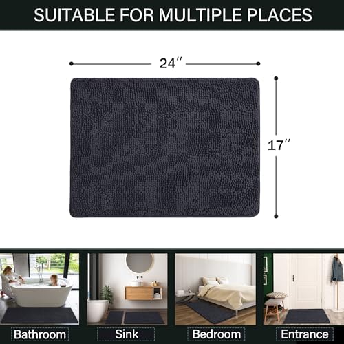 LOCHAS Luxury Bathroom Rug Shaggy Bath Mat 24 x 17 Inch, Dark Grey