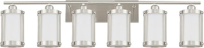 6-Light Brushed Nickel Bathroom Light Fixtures Over Mirror with Frosted Milk Glass and Metal Cage Shade, 42" UL-Listed Modern Farmhouse Wall Sconce for Bath, Hardwire E26, OS-3014BNW-6W