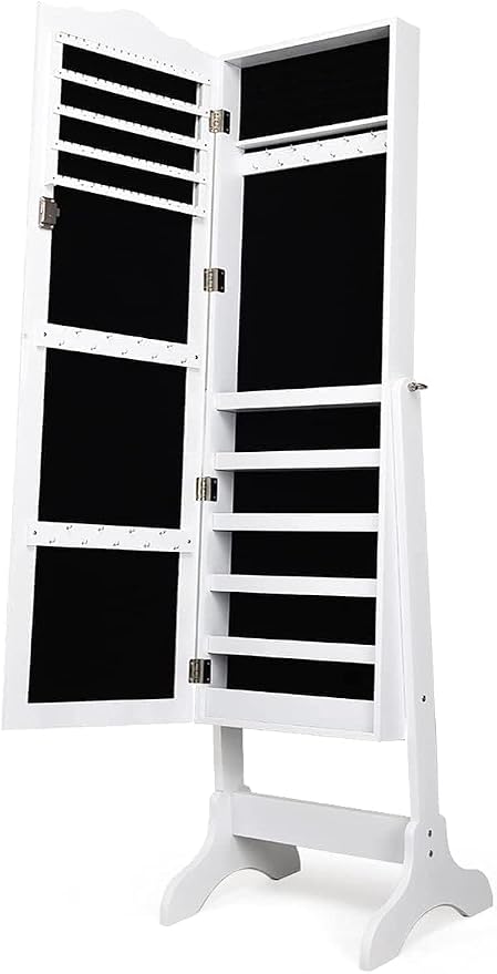 NAFORT Jewelry Armoire, Mirror with Jewelry Storage, Jewelry Organizer, Standing Lockable Jewelry Cabinet with Full Length Mirror, Jewelry Organizer with 2 Drawers, White