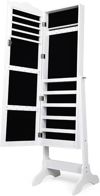 NAFORT Jewelry Armoire, Mirror with Jewelry Storage, Jewelry Organizer, Standing Lockable Jewelry Cabinet with Full Length Mirror, Jewelry Organizer with 2 Drawers, White