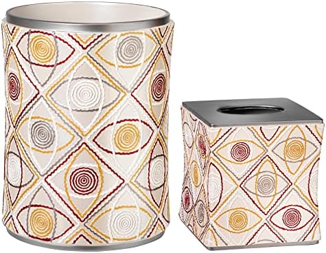 Zahari Home 2pc Sedona Modern Bath Accessories Set Waste Basket & Tissue Box Modern Classic Contemporary Decorative Beautiful Designs Bathroom Decor Set for Home Luxury Bath Set
