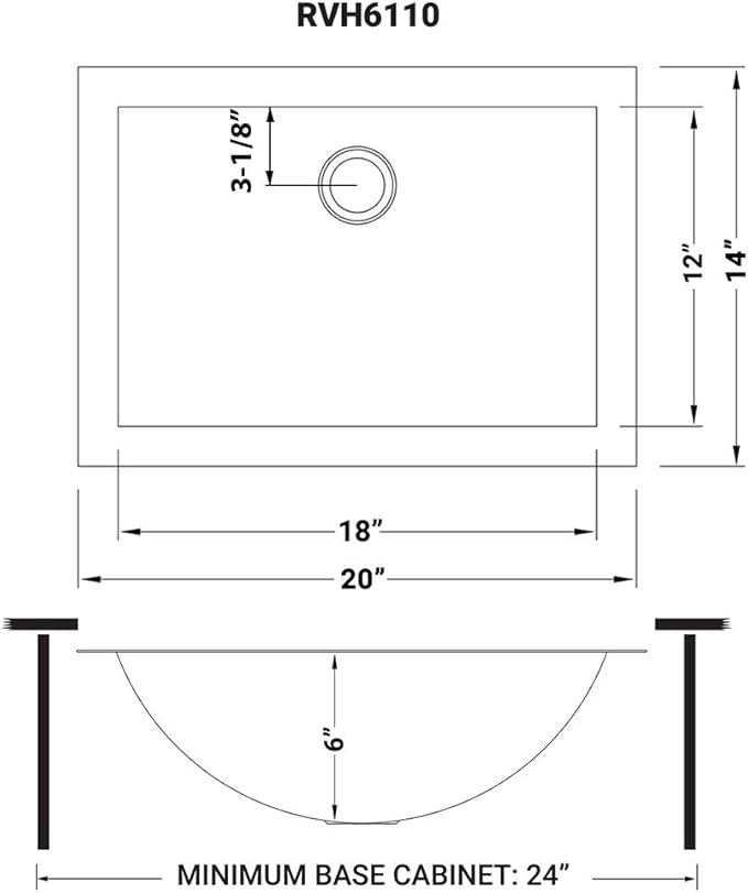 Ruvati 18 x 12 inch Rectangular Stainless Steel Bathroom Sinks -16 Gauge Stainless Steel Bathroom Sink with Brushed Finish hides scratches - Easy-to-Clean Undermount Sink - RVH6110