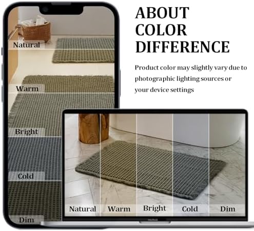 JIUZHEN Set of 2 Waffle Bath Mats Boho Bathroom Runner Rug 20"x32"+24"x60"