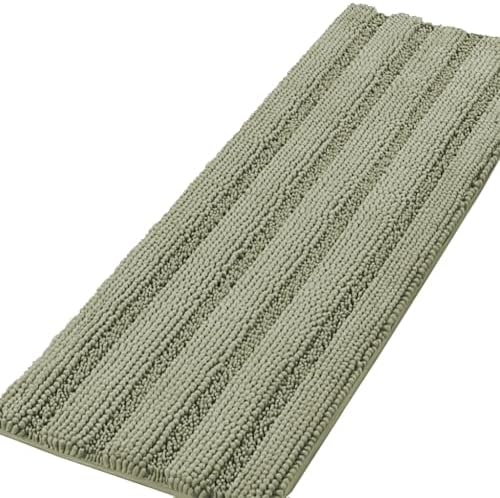 H.VERSAILTEX Bath Rugs for Bathroom Non Slip Bath Mats Thick Chenille Striped Bath Rug Runners 59" x 20" Absorbent Fluffy Soft Shaggy Mats Dry Fast Plush Area Carpet for Bath Room - Eucalyptus Green
