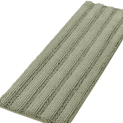 H.VERSAILTEX Bath Rugs for Bathroom Non Slip Bath Mats Thick Chenille Striped Bath Rug Runners 59" x 20" Absorbent Fluffy Soft Shaggy Mats Dry Fast Plush Area Carpet for Bath Room - Eucalyptus Green