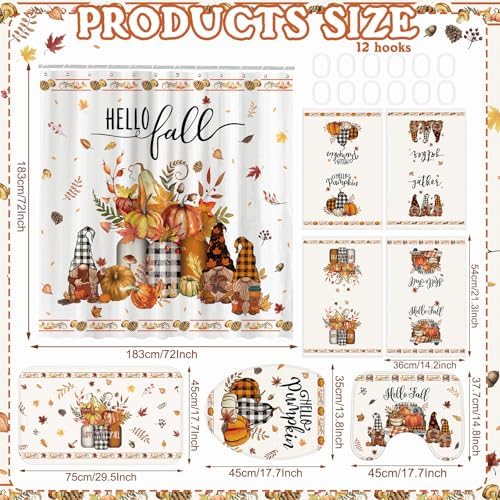 FuWeave 8 Pcs Fall Shower Curtain Set for Bathroom Decor