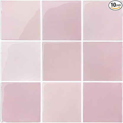 Thicker 3D Peel and Stick Backsplash Tiles, 10 Pcs 12" x 12" | Pink, 10 Pcs 12" x 12", Glossy Self Adhesive Decorative Vinyl Backsplash Wall Sticker, Cover 10 sq ft，Removable，Waterproof