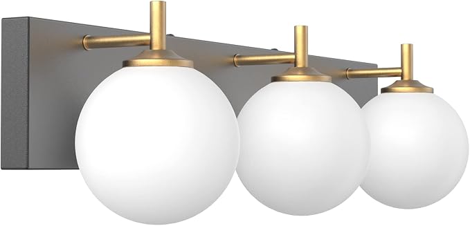 Aipsun Mid Century Modern Bathroom Vanity Light 3 Lights Milky White Glass Shades Black/Golden Bathroom Light Fixture(Exclude Bulb)