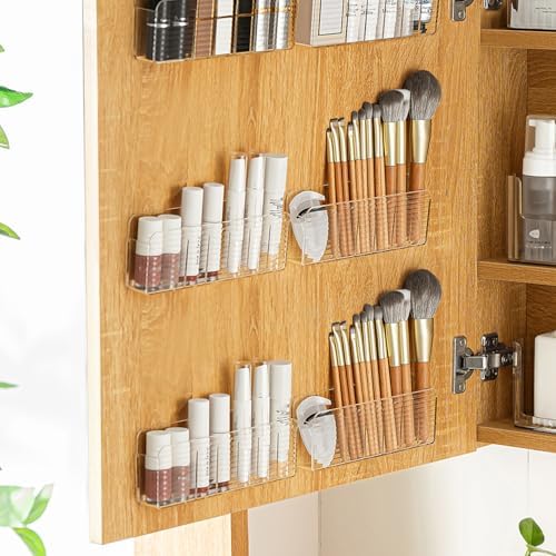 Bathroom Medicine Cabinet Organizer Set, Small Narrow Compact Shelves Holder Compartments for Lipstick, Facial Mask, 2 Pcs Trays for Cabinet Wall, Vanity - Clear
