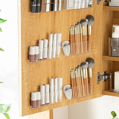 Bathroom Medicine Cabinet Organizer Set, Small Narrow Compact Shelves Holder Compartments for Lipstick, Facial Mask, 2 Pcs Trays for Cabinet Wall, Vanity - Clear