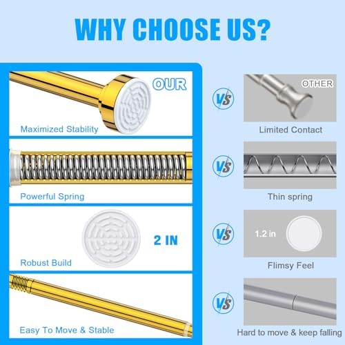 TEECK Shower Curtain Rod, 32-43 inch Adjustable Spring Tension Curtain Rod, Never Rust Anti-Slip Shower Curtain Rod for Bathroom, No Drilling, Never Collapse, Easy to Use, Gold