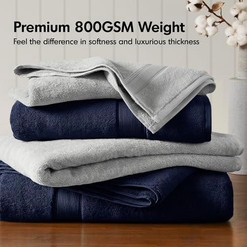 Madison Park 800GSM 100% Cotton Bathroom Bath Towel Set of 8, Silver