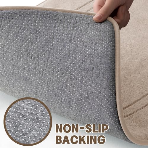 YIHOUSE Beige Memory Foam Bathroom Rug Set 5 Piece, Absorbent Bath Mat Sets, Non Slip Bath Mats for Bathroom Floor, Washable & Dry Quickly Bath Rug Set, Beige Rug Set5 Pieces
