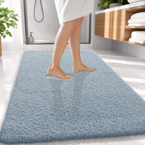 OLANLY Microfiber Large Bathroom Rugs 59x35, Soft Bath Mat, Airy Blue