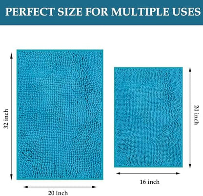 Teal Blue Bathroom Rugs Set 2 Piece Bath Rugs Washable Bath Mats for Bathrooms, Thick Soft Chenille Bathtub Mat, Ultra Absorbent Bath Carpet, Shaggy Floor Mat