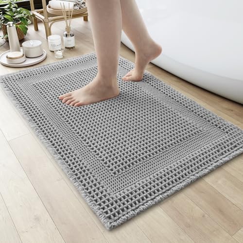 AMOAMI Waffle Bath Mat, Absorbent Bathroom Rugs Non Slip 18''x30'' Grey
