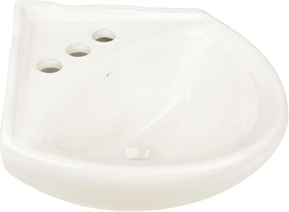 Biscuit Ceramic Wall Hung Corner Sink, Wall Mounted Bathroom Sink w/Concealed Round Overflow 16.5" x 15" Modern Small Sink w/ 4" Faucet Hole Spread