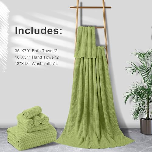 8-Piece Bath Towel Set, 2 Extra Large Bath Towel Sheets, 2 Hand Towels and 4 Washcloths - Highly Absorbent Quick Dry Microfiber,Ultra Soft Towel Set for Bathroom, Waffle Weave, Pack of 8 (Olive)