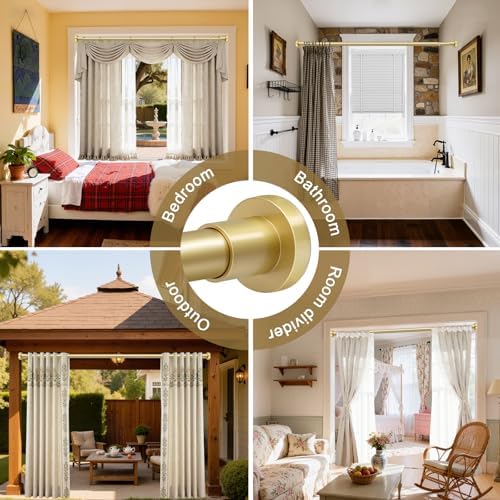 YNL Gold Shower Curtain Rod 32-80 Inch(2.7-6.6ft), Non Slip, Never Rust, No Drill Stainless Steel Spring Tension Shower Rod, Adjustable Tension Rod for Bathroom (Pack of 2)