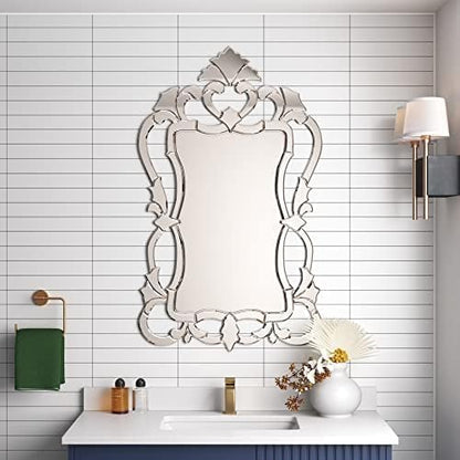 Howard Elliott Collection Small Contessa Rectangular Venetian Wall Hanging Mirror, Antique Accent Design with Mirrored Frame, Wall Mirror for Home, Living Room, Entryway and Bathroom, 43 x 26 Inch