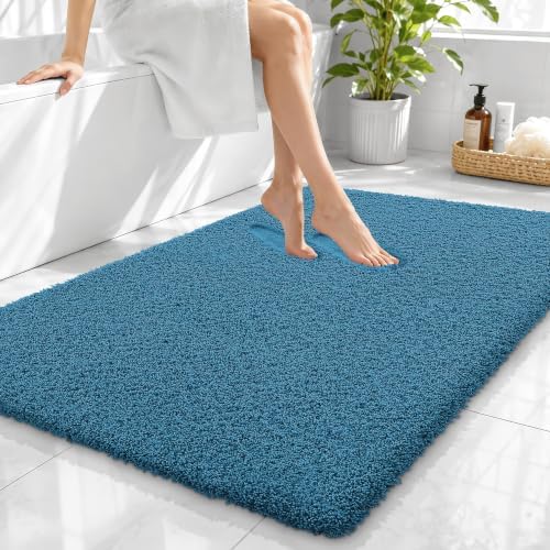 OLANLY Microfiber Large Bathroom Rugs 40x32, Soft Bath Mat, Peacock Blue