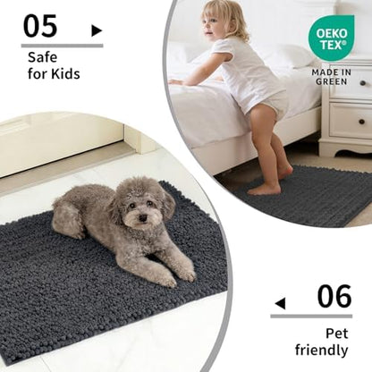 Disolla Dark Grey Bathroom Runner Rug 24x60 Inch - Large Long Chenille Bath Mat, Thick Shaggy Plush Absorbent Floor Mat, Non-Slip Runner for Master Bathroom and Bedside