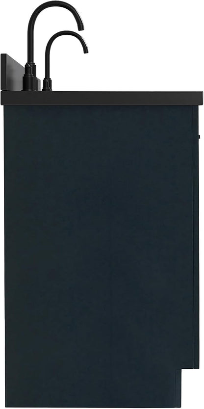 ARIEL Hepburn 60-inch Bathroom Vanity with Sink,Solid Wood, 1.5-inch Carbon Black Quartz Countertop, Double Rectangular Porcelain Sink, Soft Closing Doors, Dovetail Drawers, Midnight Blue