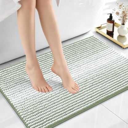 OLANLY Small Bathroom Rugs 24x16, Chenille Striped Bath Rugs, Sage Green