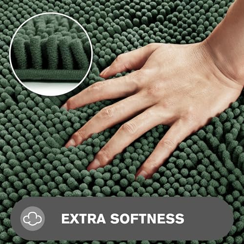 Hunter Green Bathroom Rugs Sets 2 Piece – Absorbent and Washable Bath Mat, Non-Slip, Thick Soft Chenille Bath Rugs for Bathroom Floor, Shower, Sink - 17" x 24"+20" x 32"